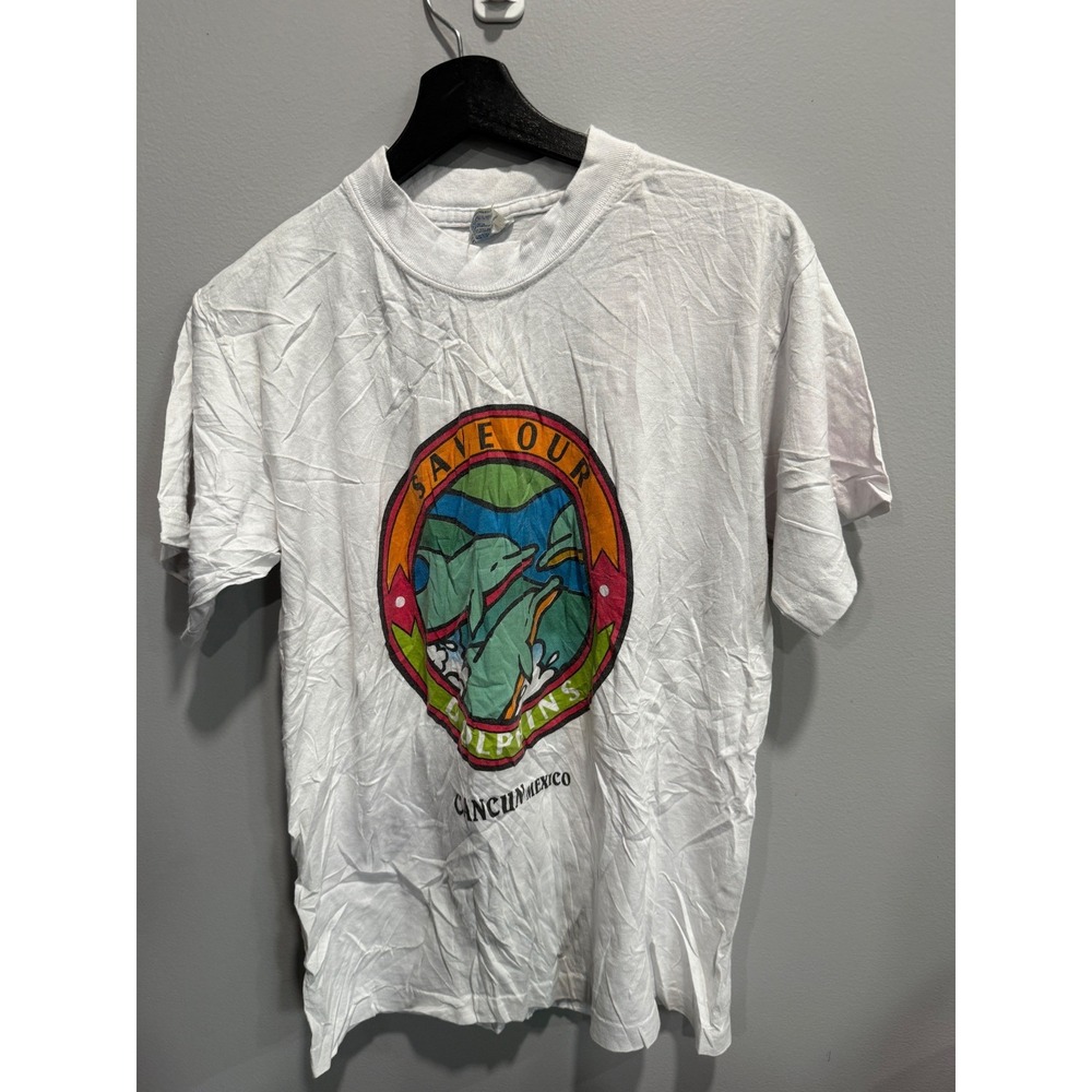 Vintage Save Our Dolphins Cancun Mexico Tourist T Shirt Graphic Tee Medium